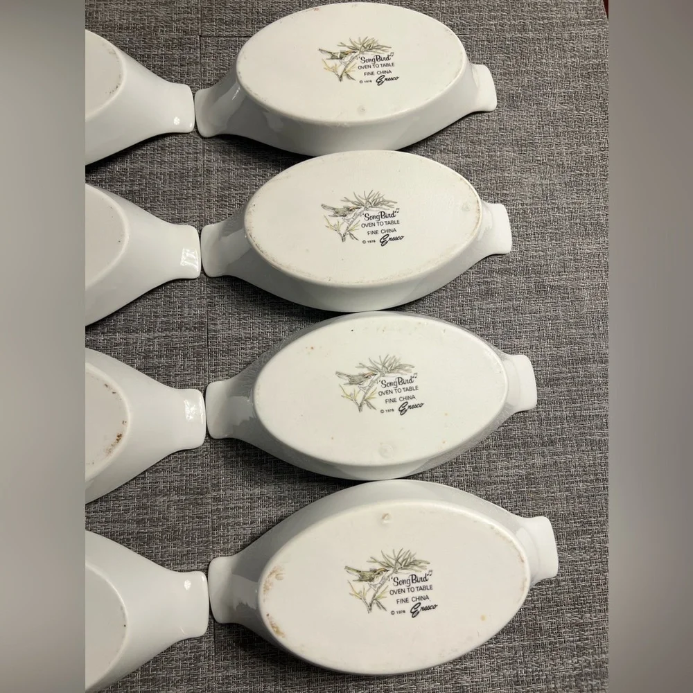 Enesco Song Bird set of 8 Au Gratin Serving Dishes, Vintage Excellent condition